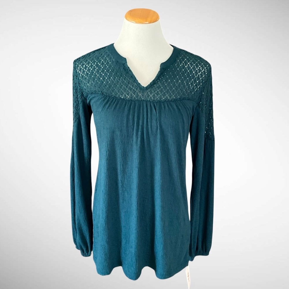 NWT Style & Co Teal Pullover Sweater with Crochet Shoulders